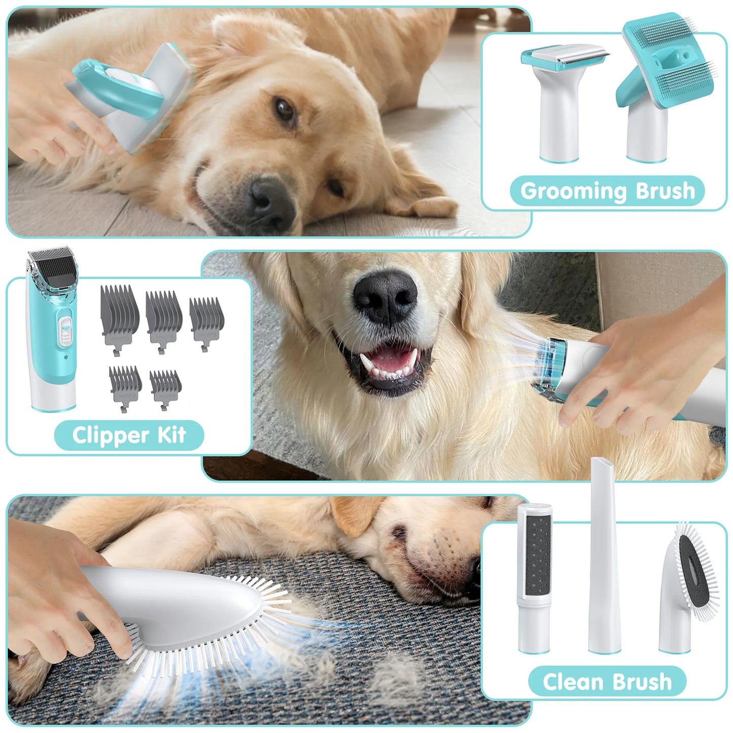 6-in-1 Pet Grooming Vacuum Kit – Low Noise Dog Clippers with 99% Hair Suction for Effortless Grooming of Dogs and Cats