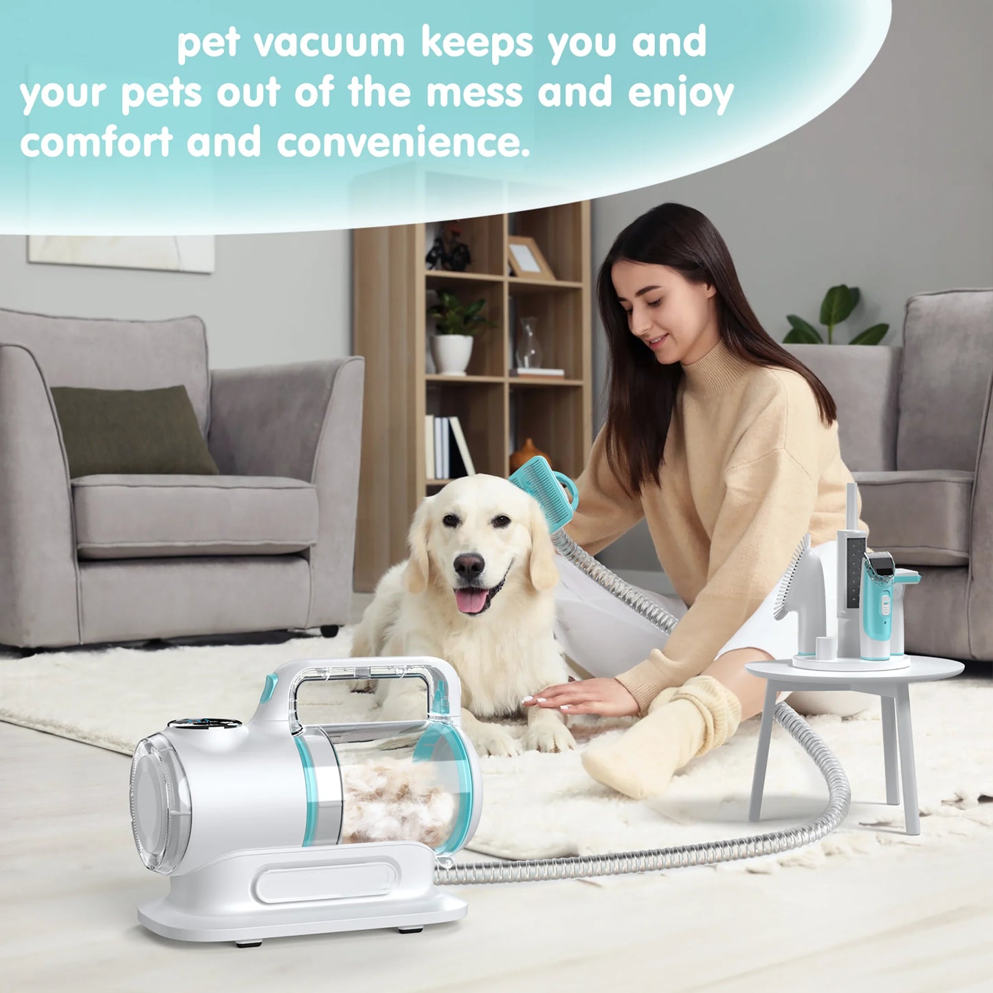 6-in-1 Pet Grooming Vacuum Kit – Low Noise Dog Clippers with 99% Hair Suction for Effortless Grooming of Dogs and Cats