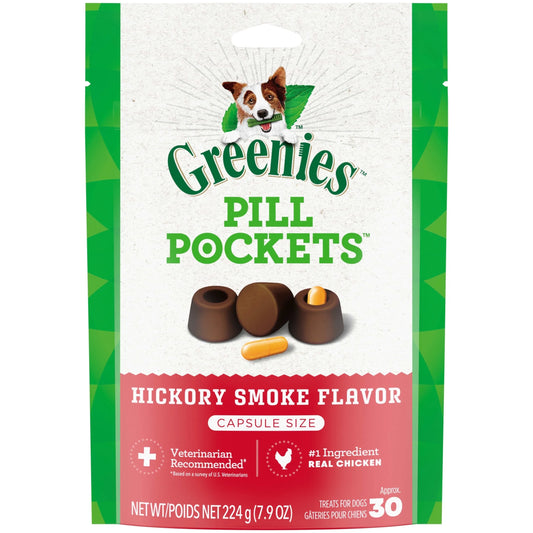 Delicious Hickory Smoke Pill Pockets for Dogs - Soft Capsule Treats, 7.9 Oz (30 Count)