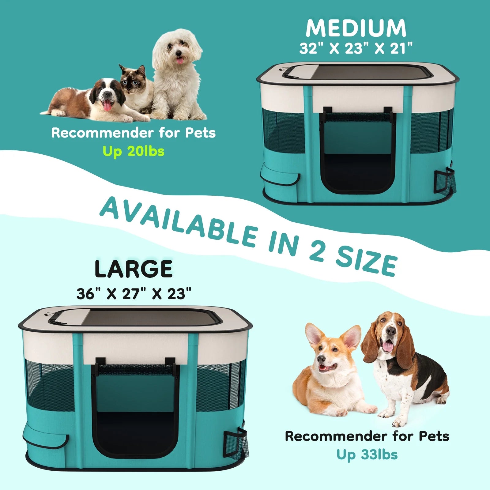 Pet Playpen, Foldable Portable Dog Cat Playpens Exercise Kennel Tent, Removable Shade Cover, Indoor Outdoor Travel Camping Use